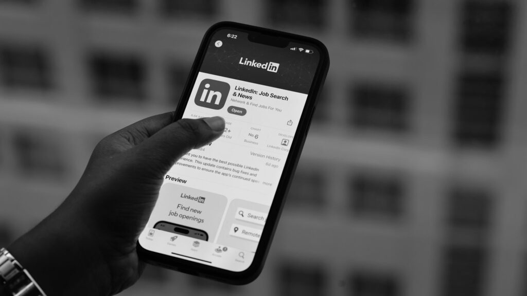 linkedin black and white mobile phone